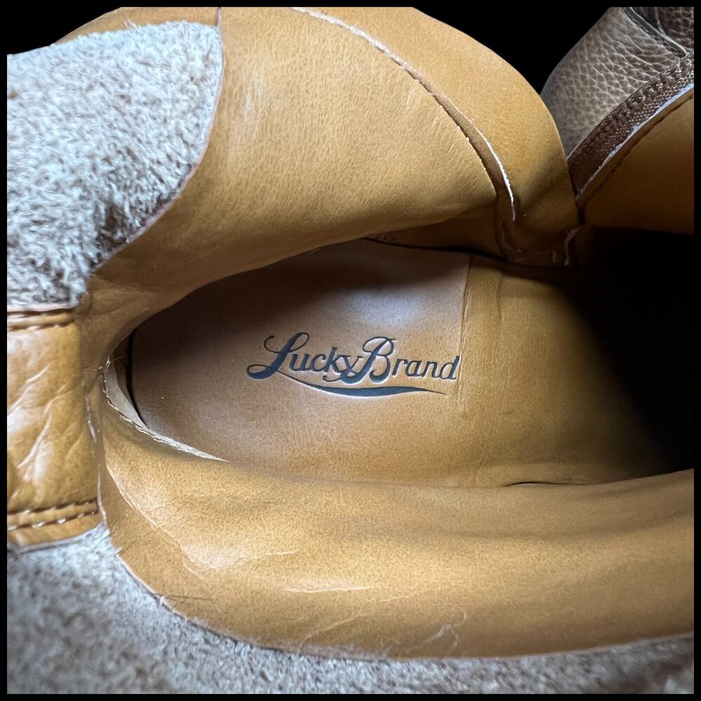 LUCKY BRAND Espositoh Women 8M Honey Pebbled Br own Leather Knee High Boots Ride - Picture 14 of 16